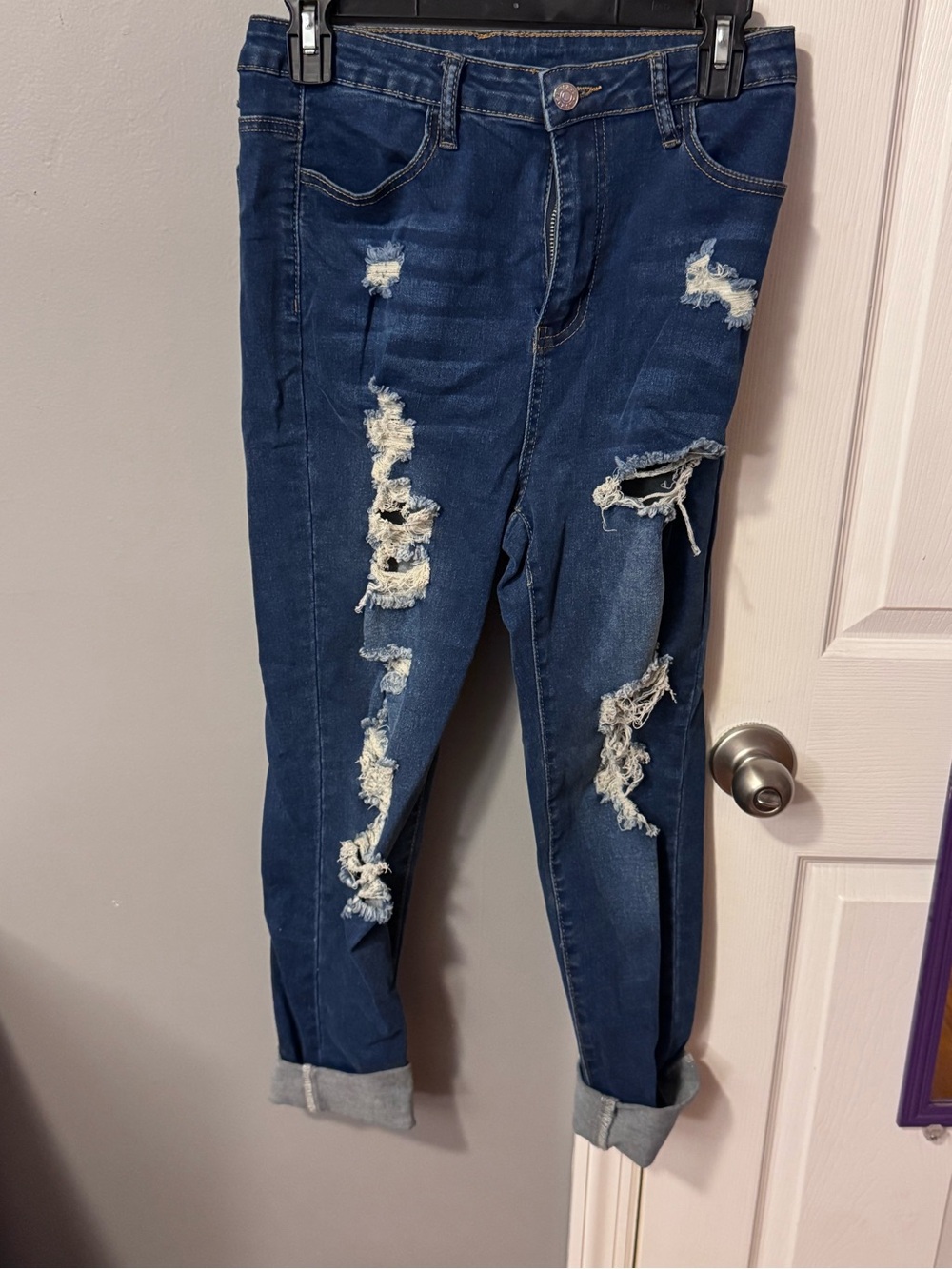 SHEIN Dark Blue Distressed Ripped Women's Jeans